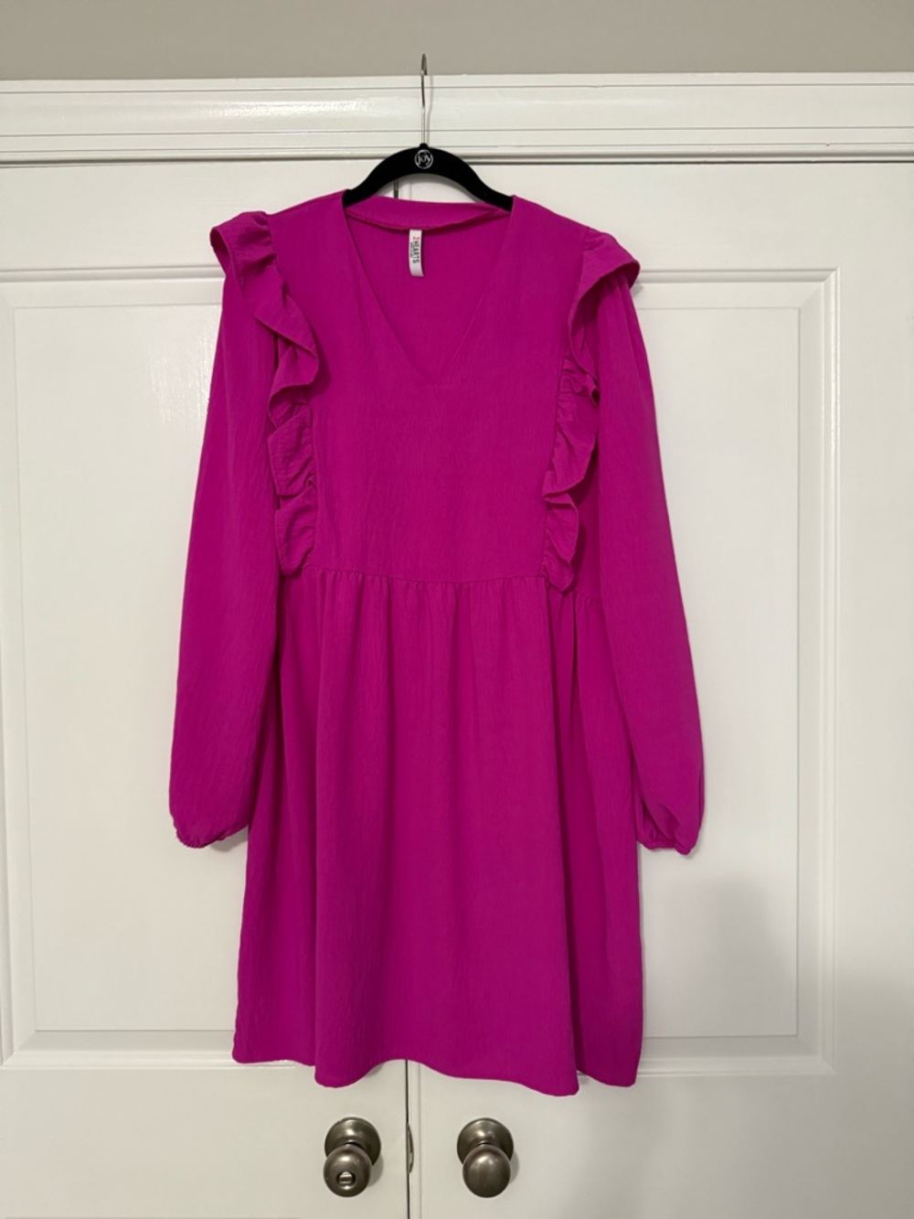 Women's Fuchsia Ruffle V-Neck Casual Dress